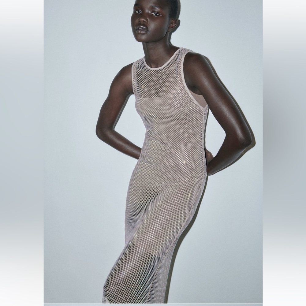 Zara 2712/315 rhinestone nude mesh dress SMALL. Sold out in stores or online!